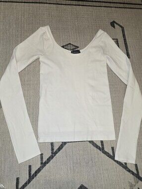 Dynamic White Scoop Neck Long Sleeve Top - OS Boutique Double Lined